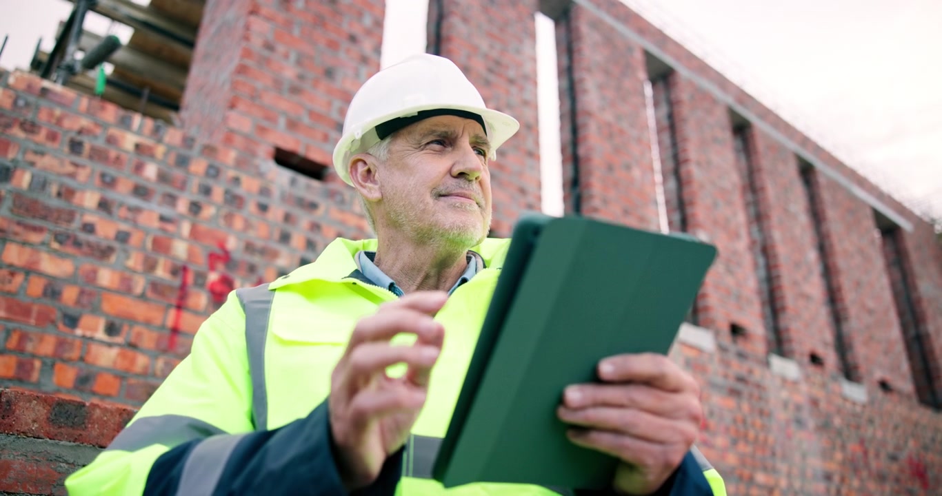 Construction Site Manager Using Tablet at Building Project