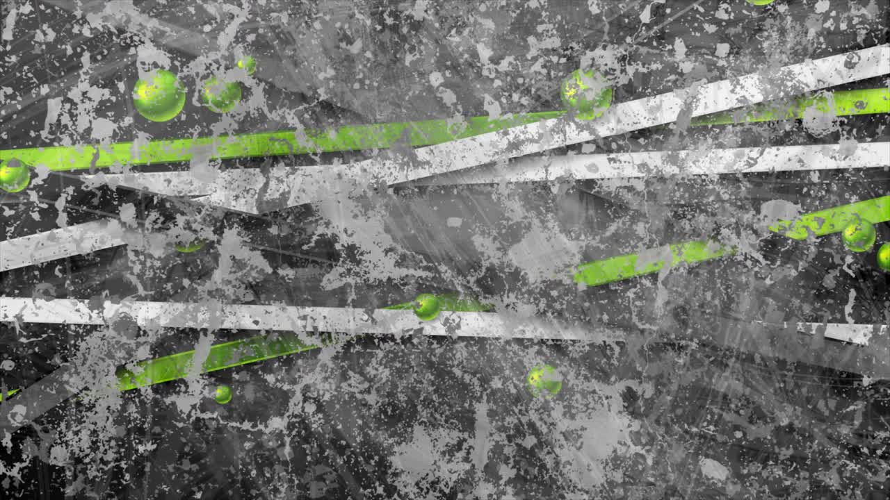 그랑지 회색 녹색 추상적인 모션 배경에 줄무와 구슬이 있습니다.