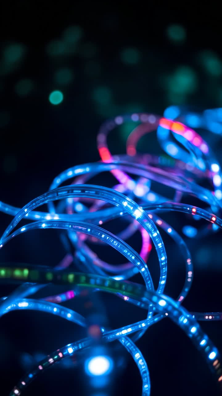 Abstract Blue and Purple LED Light Strips with Bokeh Background