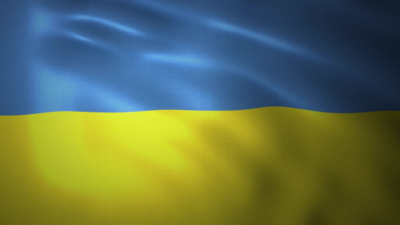 Waving flag of Ukraine. Realistic close up slow motion 3D animation