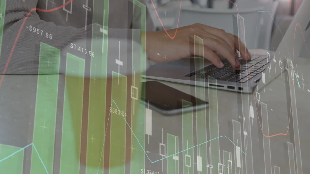 animazione delle statistiche e dell'elaborazione dei dati sulle donne che usano il portatile