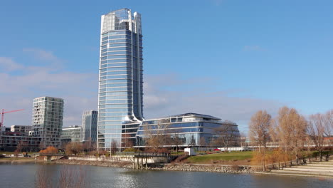 mol campus tower by lagymanyosi bay in budapest, hungary