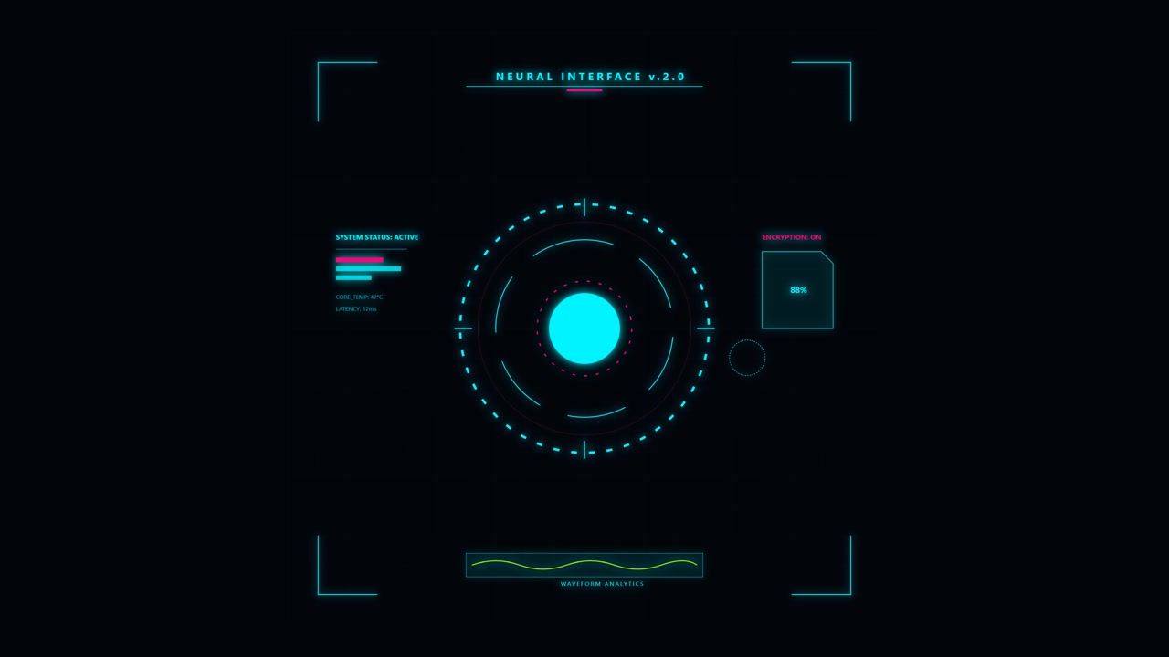 Futuristic Neural Interface HUD Display with Data Visualization