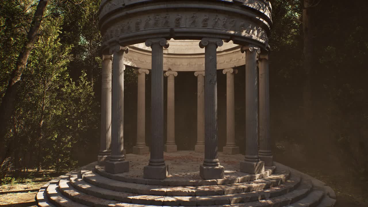 Ancient greek marble temple ruins in forest