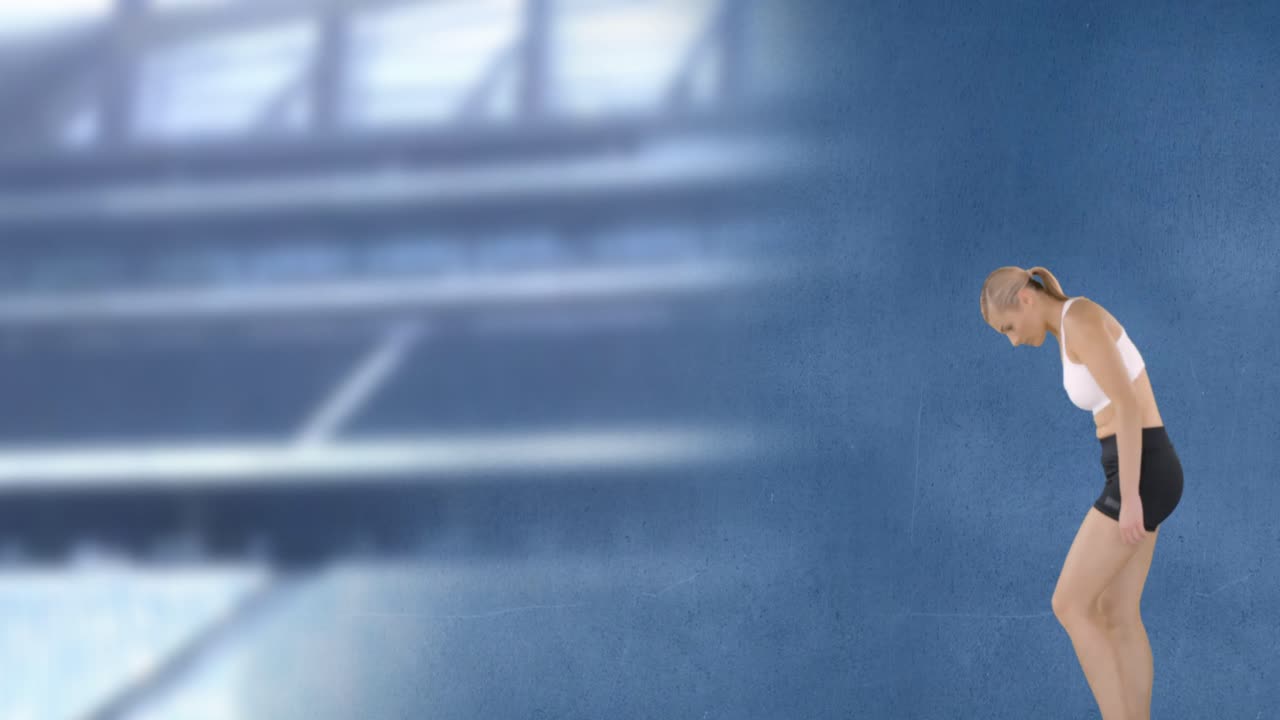 Animazione di sportiva caucasica su uno stadio