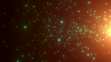 campos cinematográficos de estrellas verdes y rayos de sol en la galaxia.