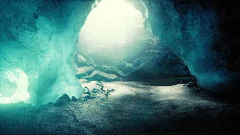 blue crystal ice cave beneath the glacier in iceland