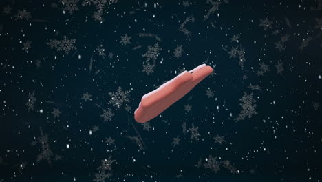 animation of christmas bell gingerbread cookie over snow falling