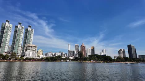 bangkok modern city buildings skyline view from benjakitti park thailand