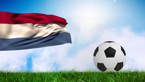 Animación-De-La-Bandera-De-Holanda-Y-Fútbol-Sobre-El-Estadio.