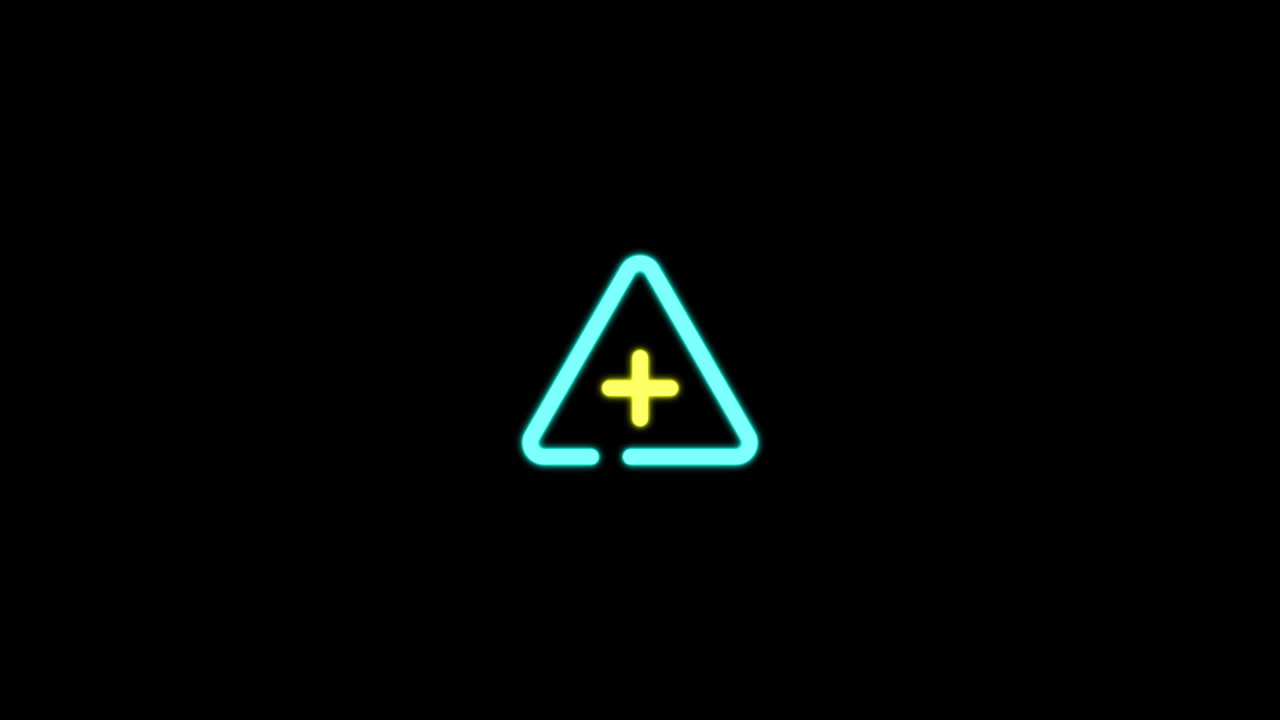 Animated Neon Triangle Icon with Plus Sign