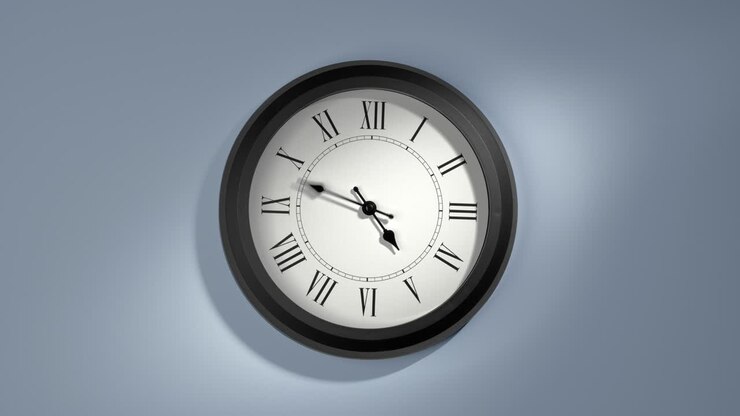 Latin Clock Face on Light Blue Wall in Time Lapse