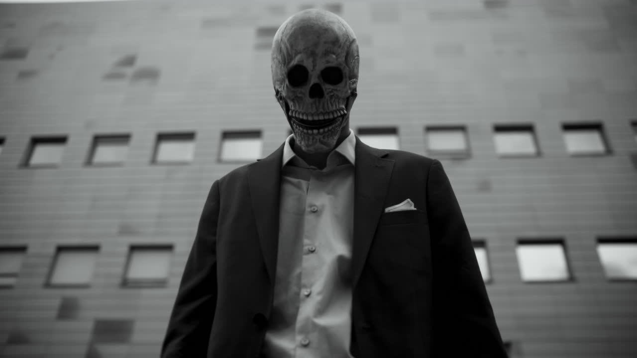 Man in Skull Mask Business Suit