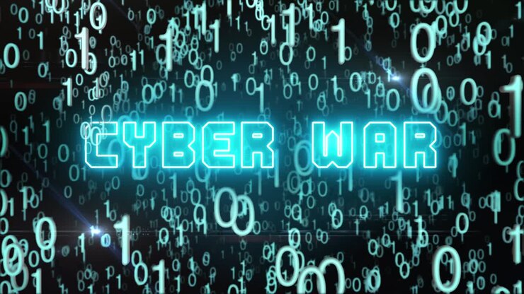 Blålig cyberkrigskoncept med digital kode