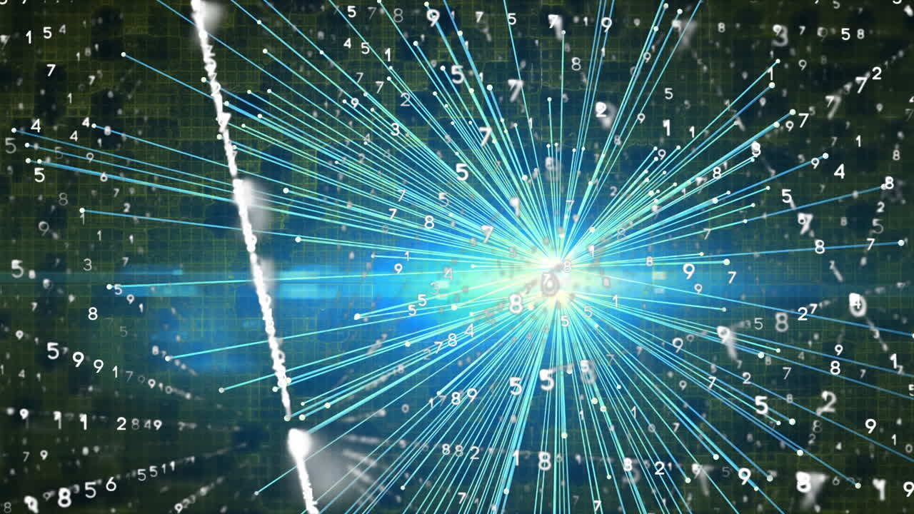 빛나는 연결의 네트워크의 애니메이션과 숫자가 변하는