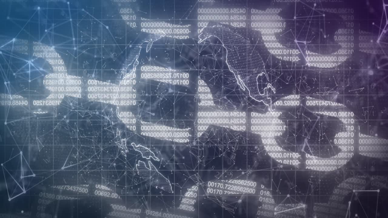 animación del procesamiento de datos sobre cadenas y globo