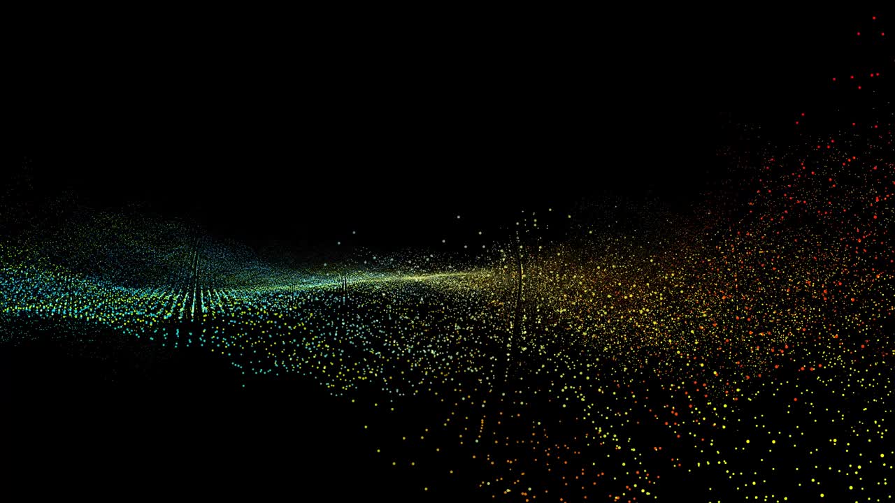 Futuristic abstract rainbow particles spiral waveform dimension ball oscillation, visualization wave technology digital surface