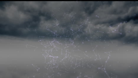 animation of glowing lines and nodes over cloudy sky background