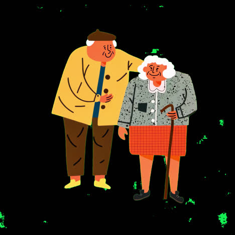 elderly couple cartoon illustration animation isolated asset, transparent 4k video, alpha channel