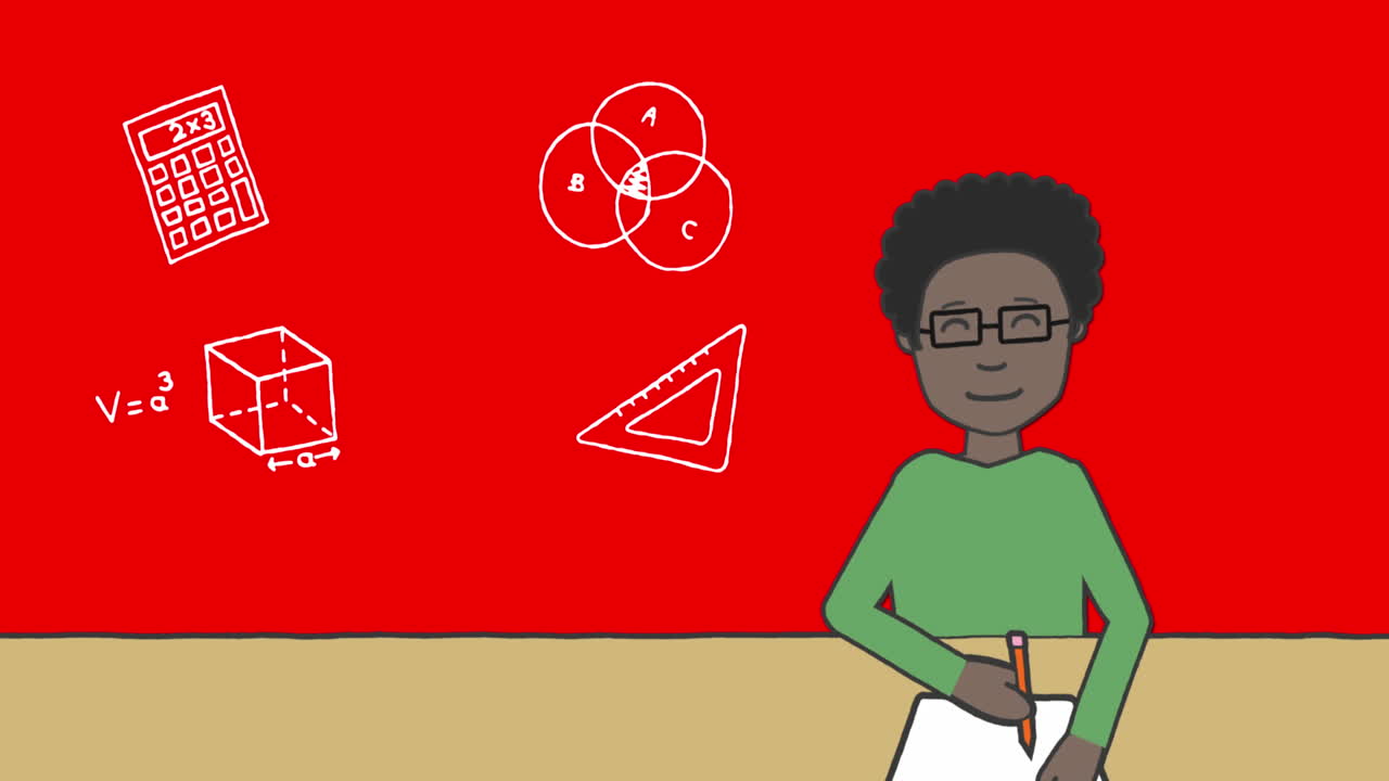 Animation of school icons over african american schoolboy
