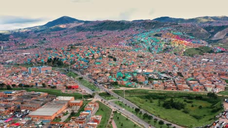 aereal view of bogota santamaria with the andes mountains in the background on a sunny day