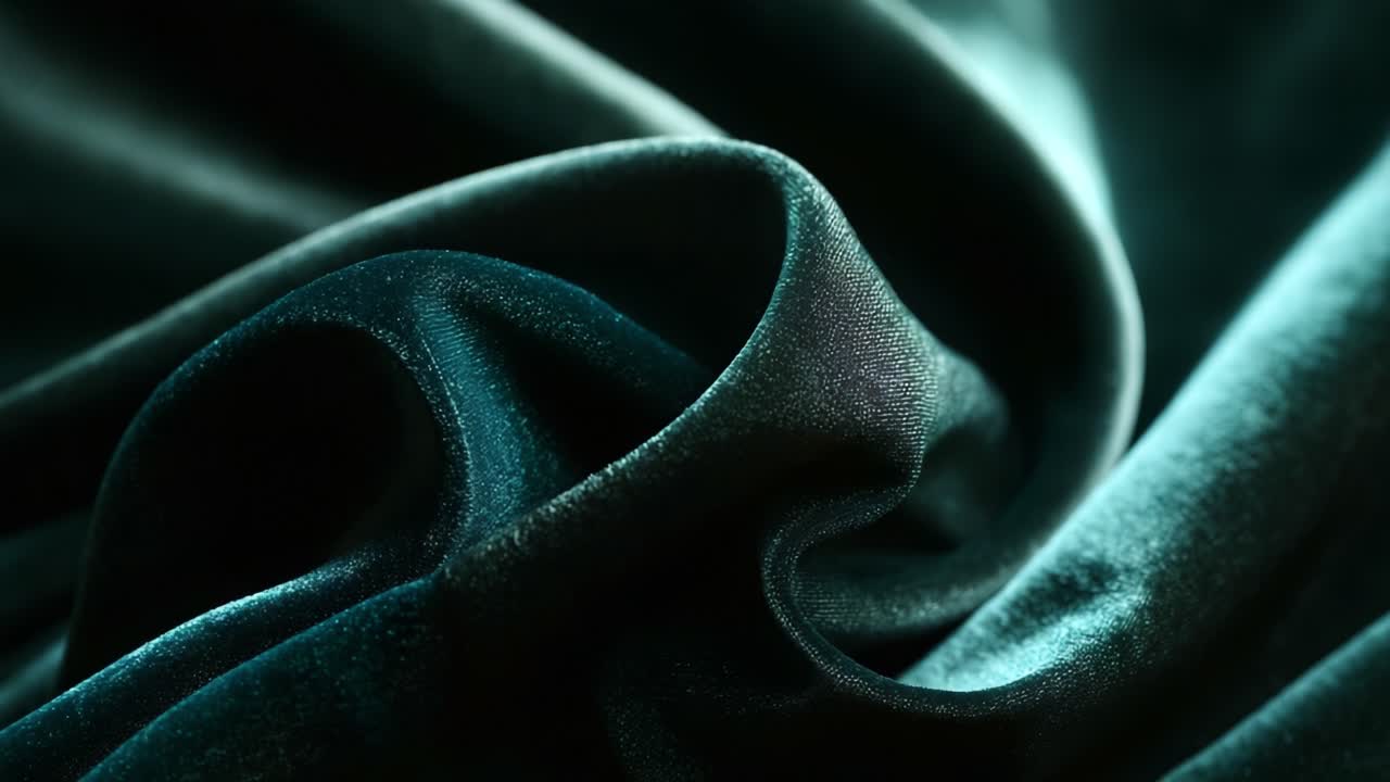 Elegant deep green satin fabric draped in soft folds, showcasing a stunning texture and luxurious sheen that captures the essence of high-quality textile design