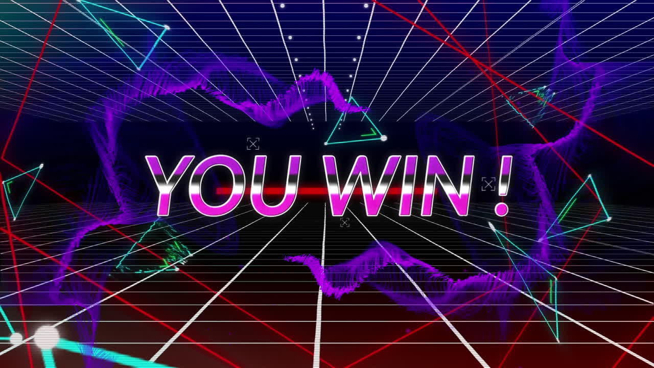 보라색 배경에 대한 그리드 네트워크를 통해 텍스트 배너를 이길 수 있는 오류 효과의 애니메이션