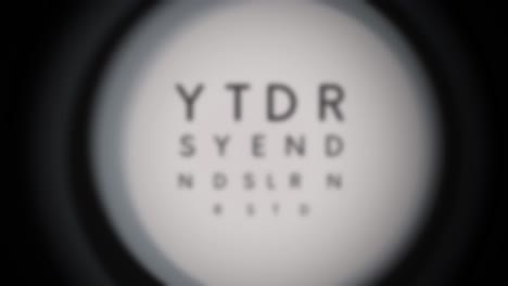 fpv of an eye exam diagnosis at the optometrist while trying to focus the letters, no people