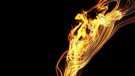 flow of particles forms curled yellow lines like glow light trails, lines form swirling pattern like curle noise. abstract 3d animation as bright creative festive background. fast lines of light