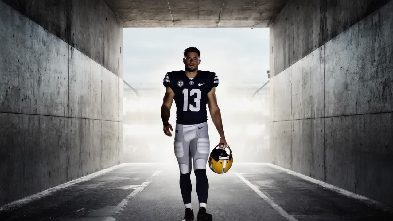 Football player in tunnel