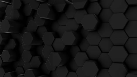 hexágonos de prisma futurista negro, peine de abeja, seis, movimiento en un fondo minimalista. el concepto de diseño y tecnología. animación 3d. cuadrícula. vista superior