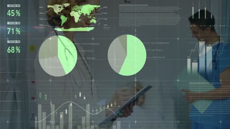 Animation-Von-Finanzdiagrammen-über-Einer-Kaukasischen-Ärztin