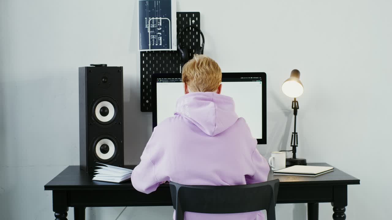 홈 오피스에서 일하는 사람