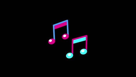 4k video of cartoon two musical notes on black background.