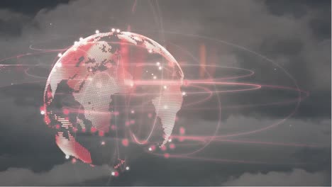 Animation-of-globe-with-network-of-connections-over-sky