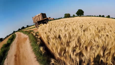 old wooden cart in a wheat field