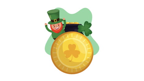 tarjeta animada del día de san patricio con elfo y moneda