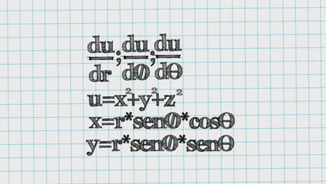 animation of mathematical equations moving on white background