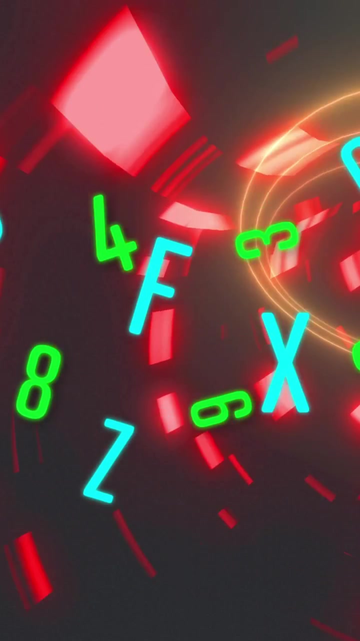 Animazione di numeri e lettere che cambiano su tunnel luminoso