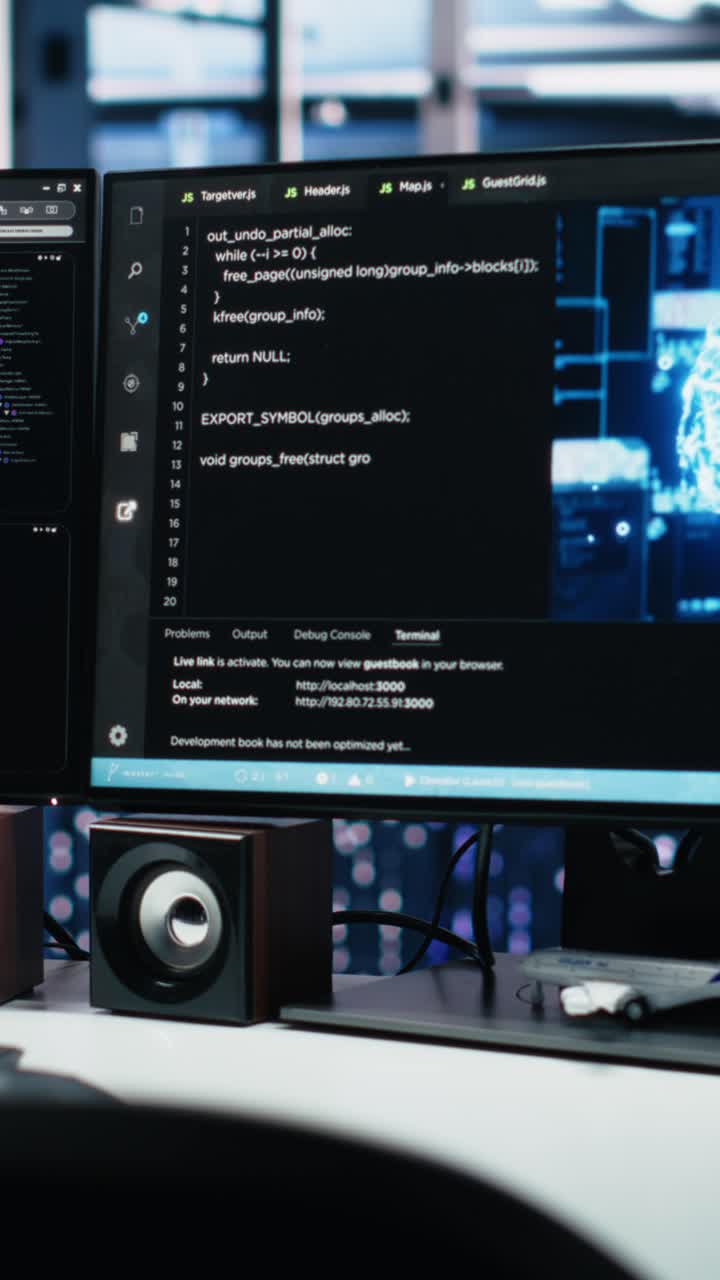 Vertical video Data center computer systems on desk controlling network resources through AI