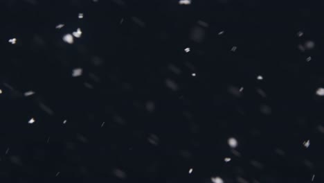 snowfall at night in january panning down from a black sky to rest on a snowy fence