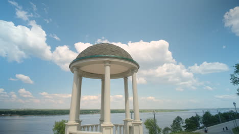 gazebo overlooking a river on a sunny day