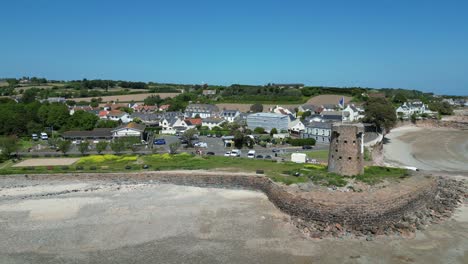 Panning-shot-Le-Hocq-Tower-Jersey-drone,aerial