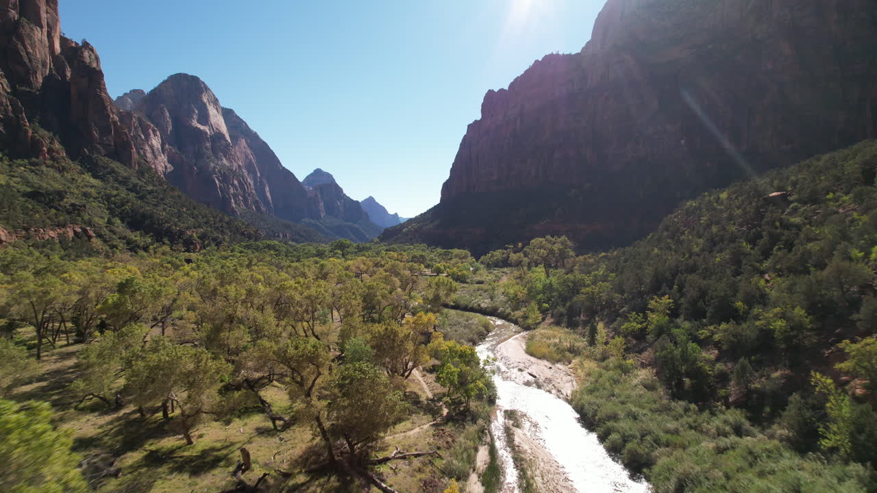 Aerial View of Zion National Park River Valley