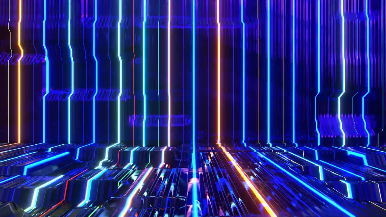 Futuristic Digital Grid with Vibrant Neon Light Patterns