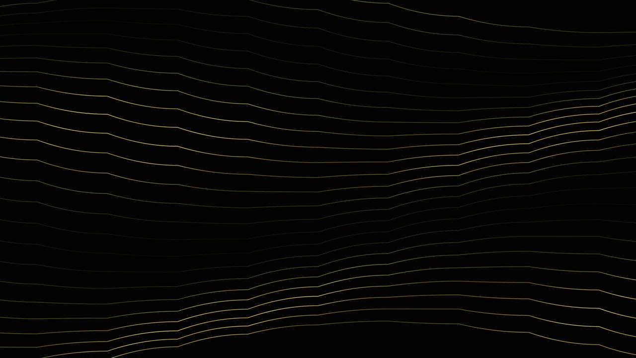Abstract Golden Wavy Lines Moving on Black Background