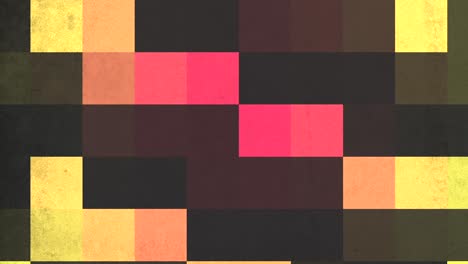 Colorful-mosaic-of-red,-orange,-yellow-and-black-squares
