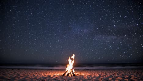 starry night beach campfire