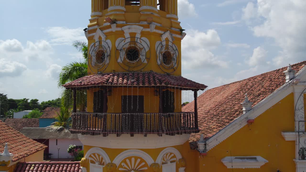 Tower church's bell is an architectural gem that rises proudly above the town, visible from afar and offering a symbol of faith and endurance. Tilt down.