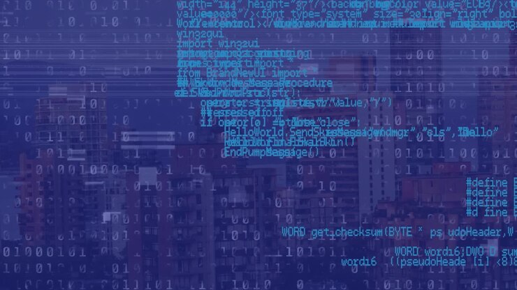 Animazione di elaborazione dati su sfondo blu